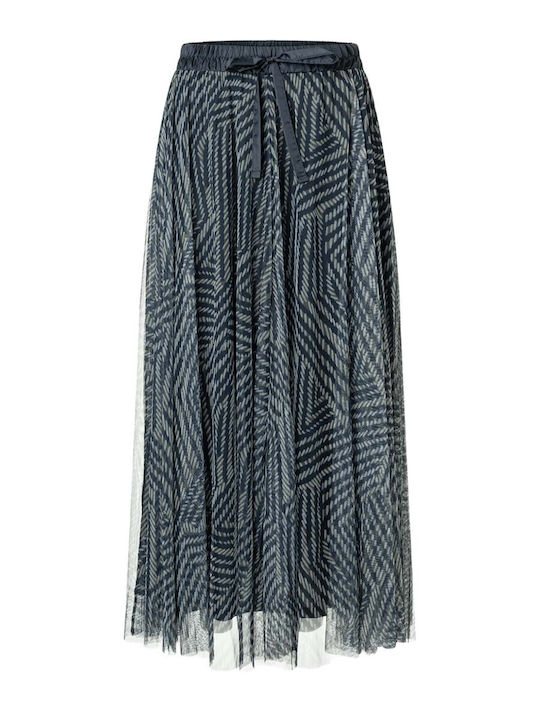 High-waisted Maxi Skirt with Tulle Blue