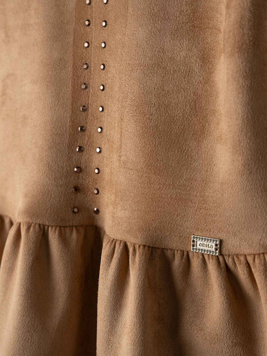 Mädchenkleid Kurzärmelig Samt Set aus Zubehör Braun