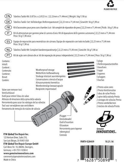 Genuine Innovations Κιτ Επισκευής Ελαστικού Χωρίς Σαμπρέλα 10 Τεμαχίων