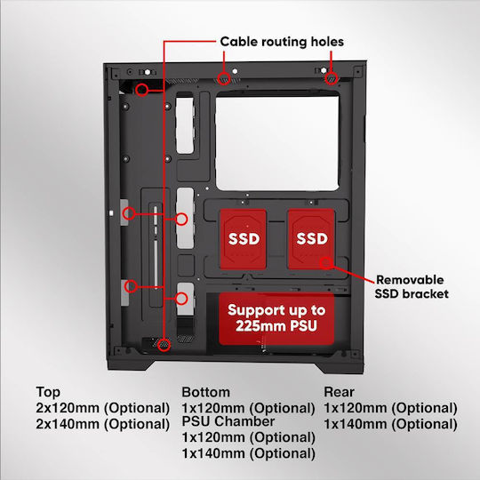 Armaggeddon Aquaron Pro Gaming Full Tower Κουτί Υπολογιστή με Πλαϊνό Παράθυρο Μαύρο
