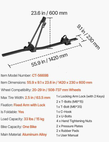 Vevor Car Bike Ceiling Rack for 1 Bike