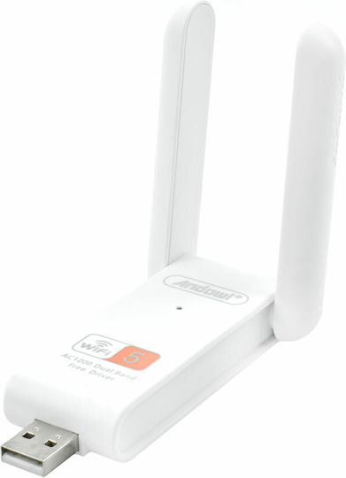 Wireless USB Network Adapter Antenna Wifi 5GHz AC1200 Dual Band 866Mbps 802.11ac White