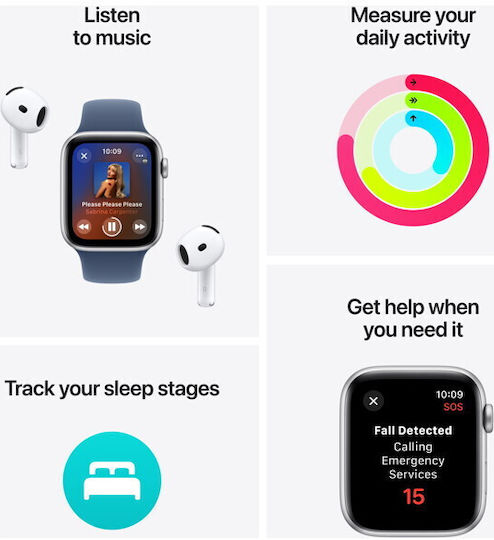 Apple Watch SE 2024 Aluminum 40mm Waterproof with Heart Rate Monitor Starlight with Starlight Sport Band S/M