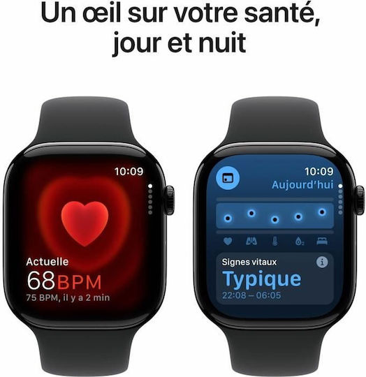 Apple Watch Series 10 Aluminium 46mm Αδιάβροχο με Παλμογράφο (Jet Black με Black Sport Band - M/L)