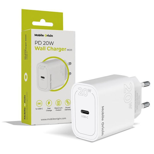 Mobile Origin Φορτιστής Χωρίς Καλώδιο με Θύρα USB-C 20W Power Delivery Λευκός (MO11)