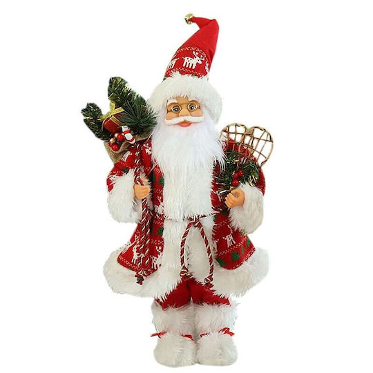 Decorativ Moș Crăciun Roșuς din Tesatura cu Ren 30cm.