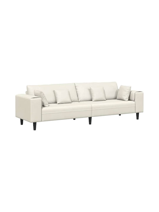 Four Seater Velvet Couch Cream with Decorative Pillows 250x77x76 cm