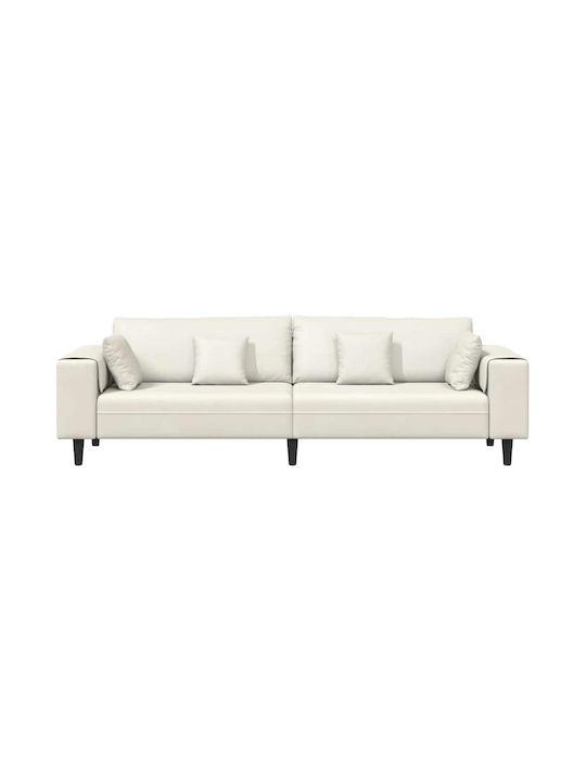 Four Seater Velvet Couch Cream with Decorative Pillows 250x77x76 cm