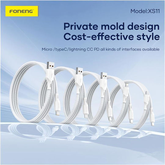 Foneng Braided USB-C to Lightning Cable 30W White 1m