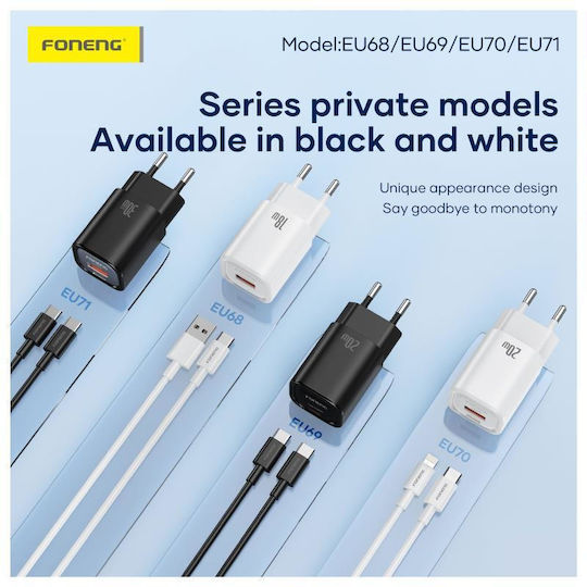 Foneng Φορτιστής Χωρίς Καλώδιο με Θύρα USB-C 20W Power Delivery Λευκός (EU69)