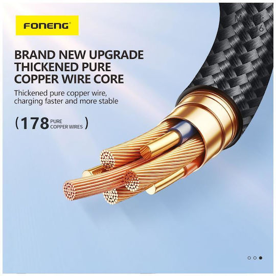 Foneng Braided USB-C to Lightning Cable 27W Μαύρο 1.2m (X116)