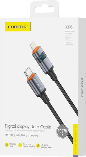 Foneng Braided USB-C to Lightning Cable 27W Μαύρο 1.2m (X116)