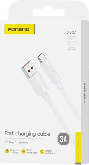 Foneng USB 2.0 Cable USB-C male - USB-A 15W White 1.2m
