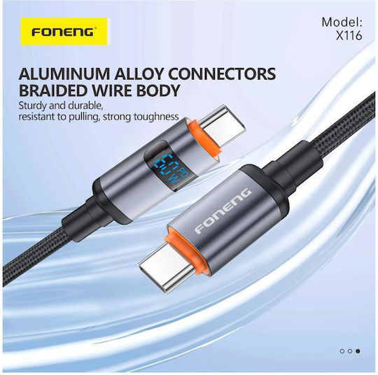 Foneng Braided USB 2.0 Cable USB-C male - USB-C 60W PD Μαύρο 1.2m