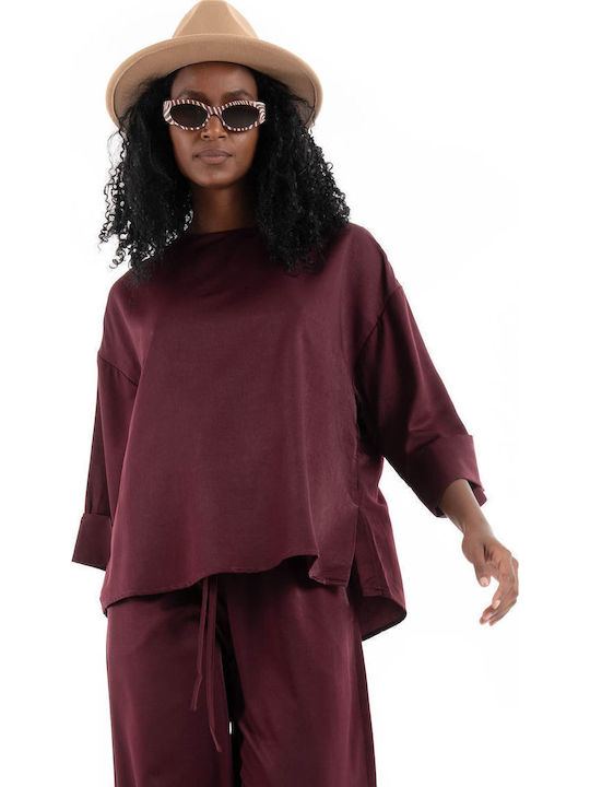 Women's Blouse Long Sleeve Black, Bordeaux