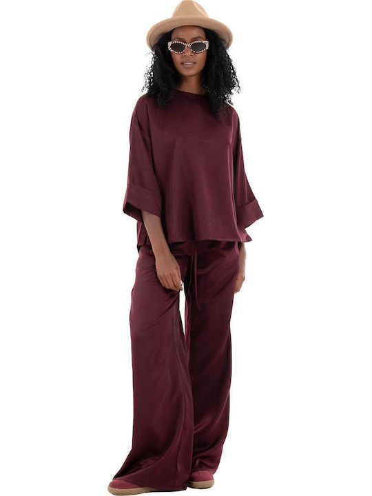 Women's Blouse Long Sleeve Black, Bordeaux