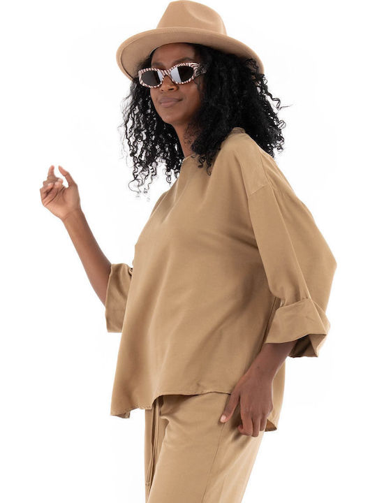 Women's Blouse Long Sleeve Black, Camel