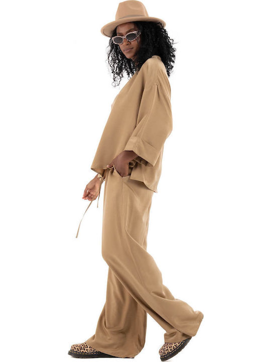 Women's Blouse Long Sleeve Black, Camel