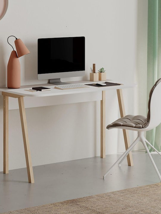 Desk Malia Wooden Λευκό-μόκα, Φυσική Απόχρωση 120x60.5x75cm