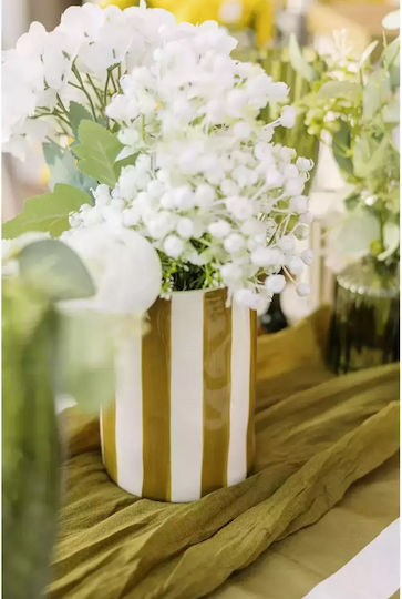 Beauty Home Ceramic Vase Iona Striped Olive Green – White 9.5 X 13.5 Cm