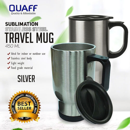 Koupakoupa One Piece Stainless Steel Thermos Glass 450ml Silver With Handle And Straw