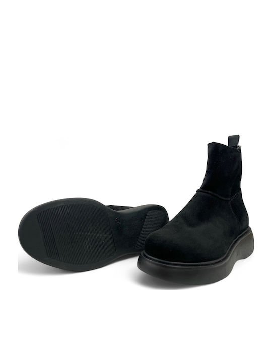 Leder Damen Stiefeletten Schwarz