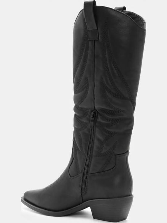Damenstiefel Cowboy mit Mittelabsatz in Schwarz