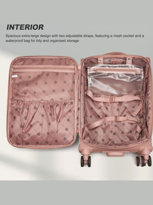 Miss Lulu Cabin Fabric Suitcase Pink with 4 Wheels Height 55cm