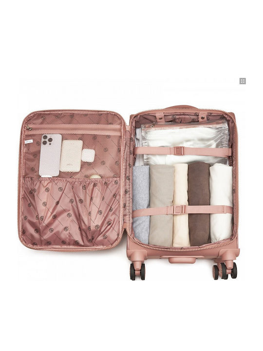 Miss Lulu Cabin Fabric Suitcase Pink with 4 Wheels Height 55cm