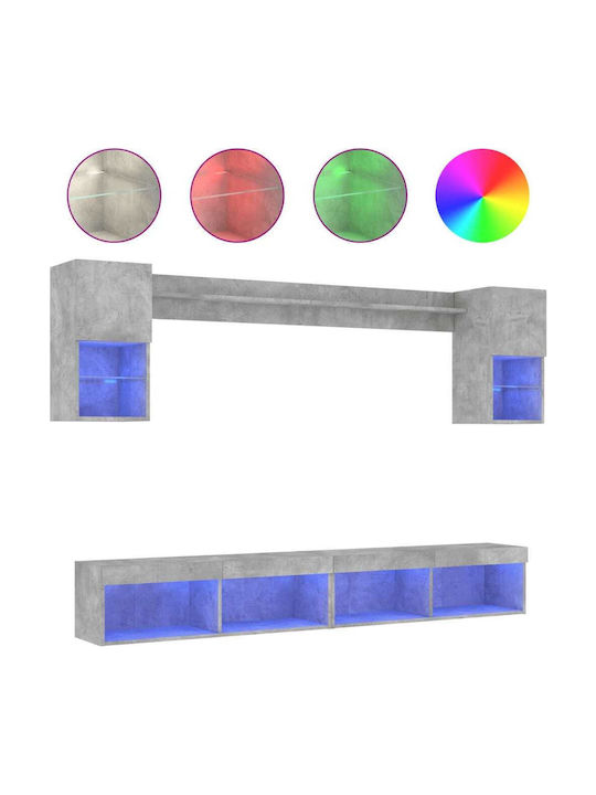 Living Room TV Unit with Showcase & Lighting Grey Rock