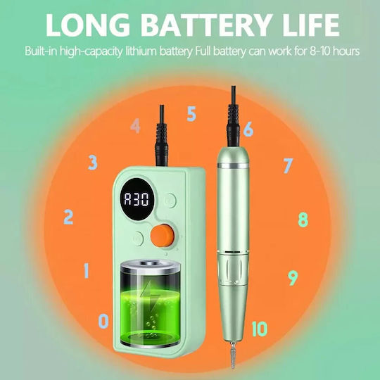 Portable Nail Drill Battery 35W Purple with 30000 Rotations per Minute