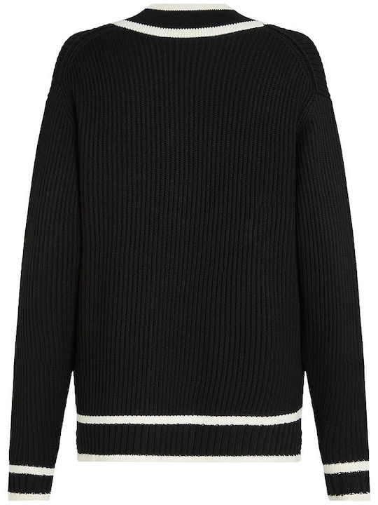 Gestrickte Damen Strickjacke mit Knöpfen Schwarze
