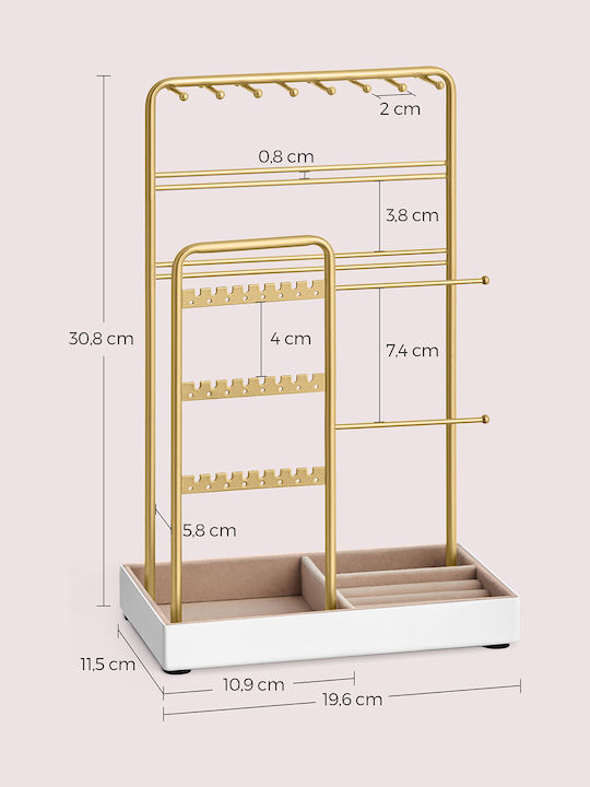 Songmics Σταντ Κοσμημάτων Μεταλλικό Χρυσό 19.6x11.5x30.8cm