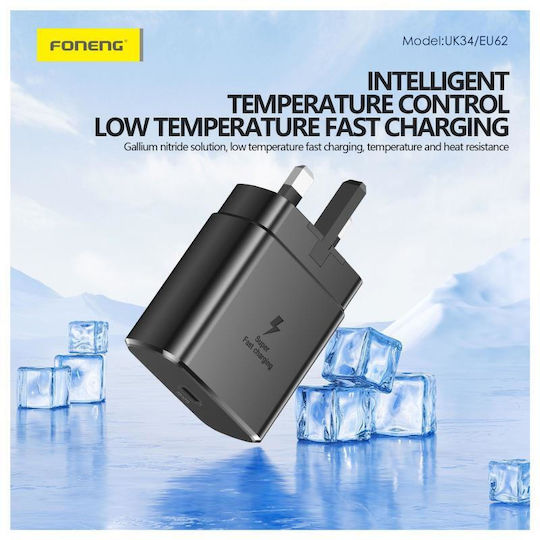 Foneng Φορτιστής Χωρίς Καλώδιο GaN με Θύρα USB-C 45W Power Delivery Λευκός (EU62)