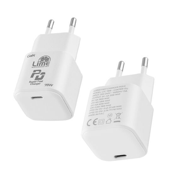 Lime Φορτιστής Χωρίς Καλώδιο GaN με Θύρα USB-C 78W Power Delivery Λευκός (LTC78W)