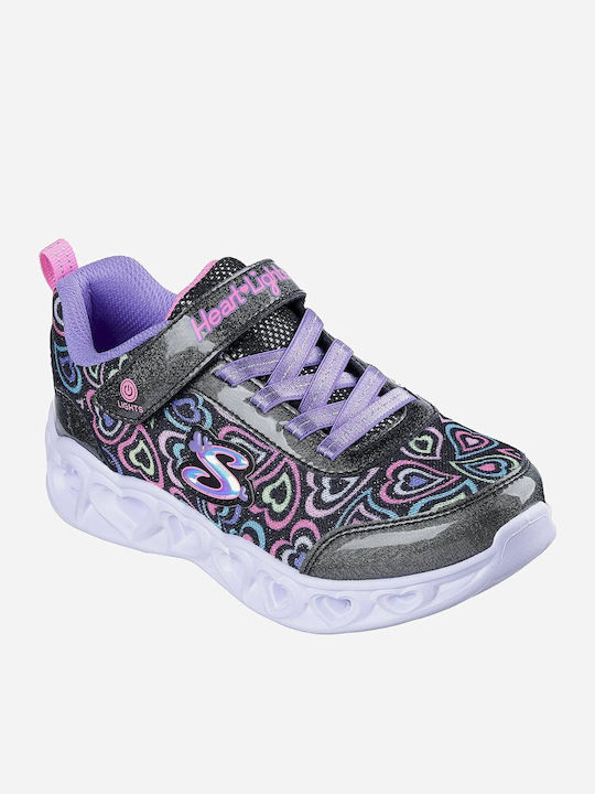 Kids Sneakers with Hoop & Loop Closure & Lights Black