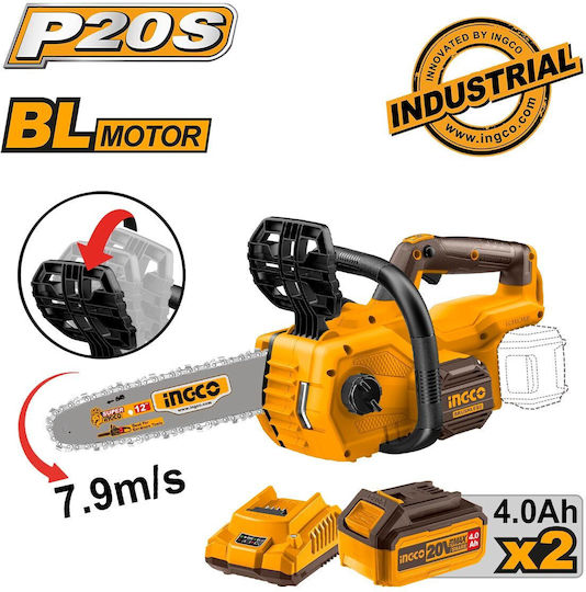 Ingco Fierăstrău cu acumulator 2x4Ah Brushless 20V 6.5kg cu lamă 30cm