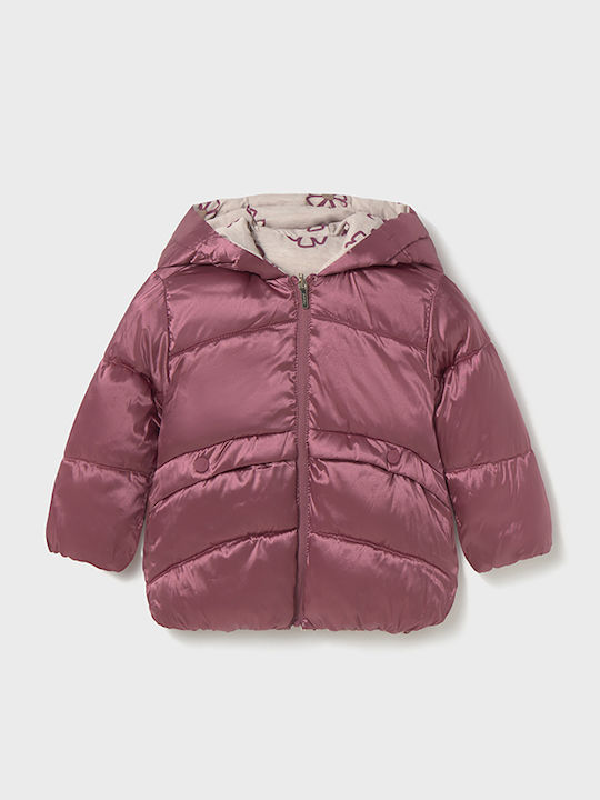 Kinder Steppjacke Beidseitig mit Kapuze Pink, Beige