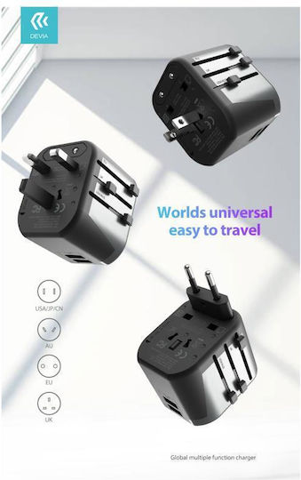 Devia Devia Adaptor pentru Prize Universal în Universal cu 2 Porturi USB