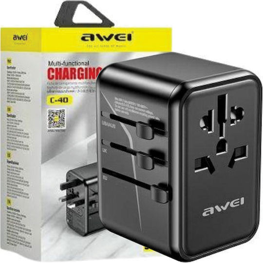 Awei C-40 Αντάπτορας Πρίζας από Universal σε Universal με 3 Θύρες USB