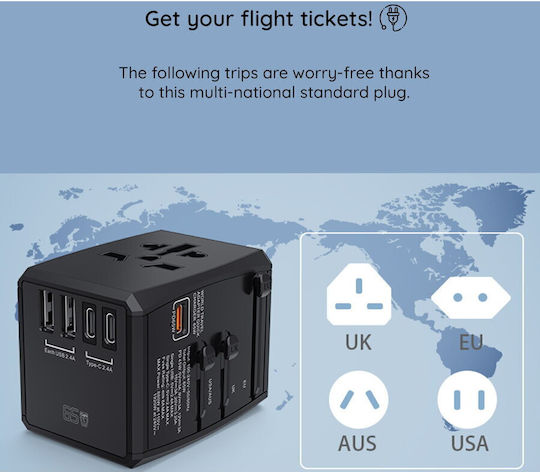 Techsuit Αντάπτορας Πρίζας από Universal σε Universal με 5 Θύρες USB