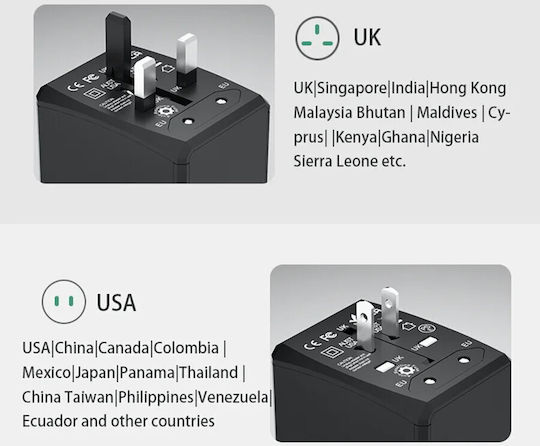 Techsuit Αντάπτορας Πρίζας από Universal σε Universal με 5 Θύρες USB