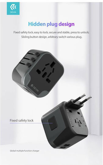 Devia Devia Adaptor pentru Prize Universal în Universal cu 2 Porturi USB