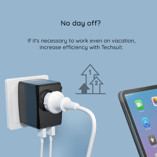 Techsuit Αντάπτορας Πρίζας από Universal σε Universal με 5 Θύρες USB