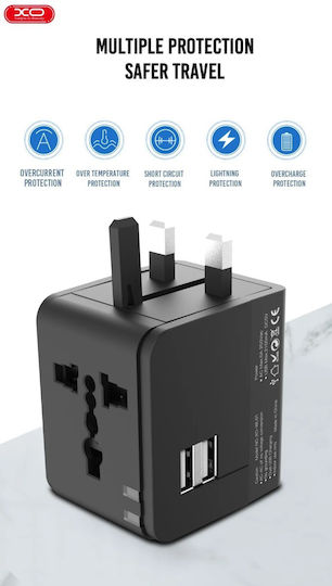 XO WL01 Αντάπτορας Πρίζας από Universal σε Universal με 2 Θύρες USB