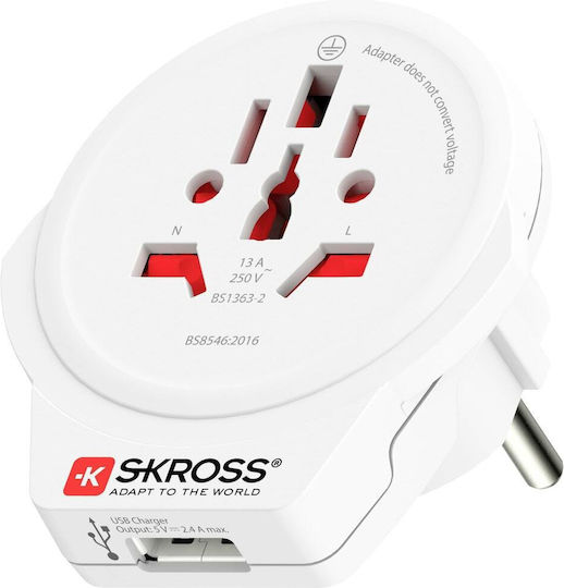 Skross Adaptor Pentru Prize Universal În Grecia Cu 1 Port USB