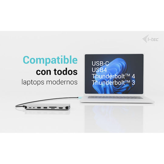 i-tec USB-C Docking Station with HDMI 4K PD Ethernet and Support for 2 Monitors Silver (C31NANOTRIPLEDOCKPD)