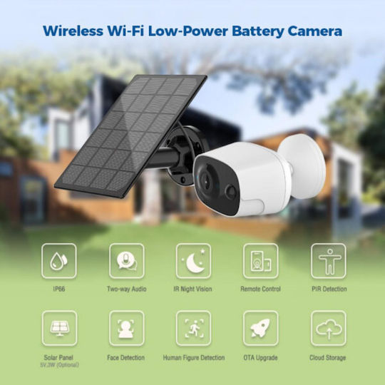 Axred AXRSOL-300 IP Cameră de Supraveghere Wi-Fi Full HD+ 3MP Rezistentă la apă Pe baterii cu Comunicare Bidirecțională și Lentilă 2.4mm