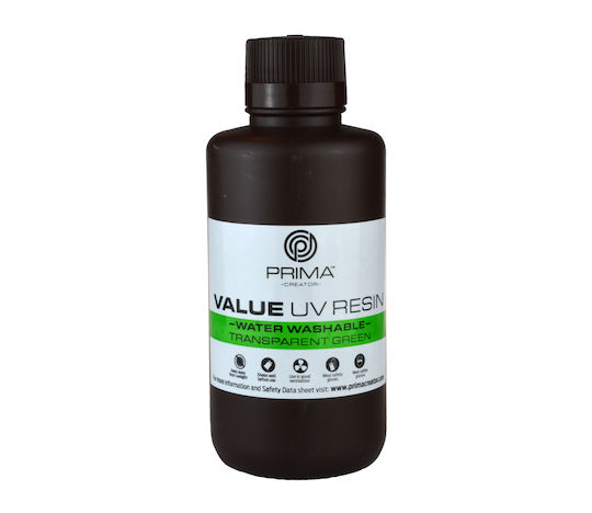 PrimaCreator Value UV Water Washable Resin για 3D Printer Transparent Green 500ml (PV-RESIN-B405-0500-TG)
