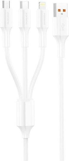 Foneng Xs01 Regular USB to Type-C / micro USB / Lightning 1.2m 3A Cable White